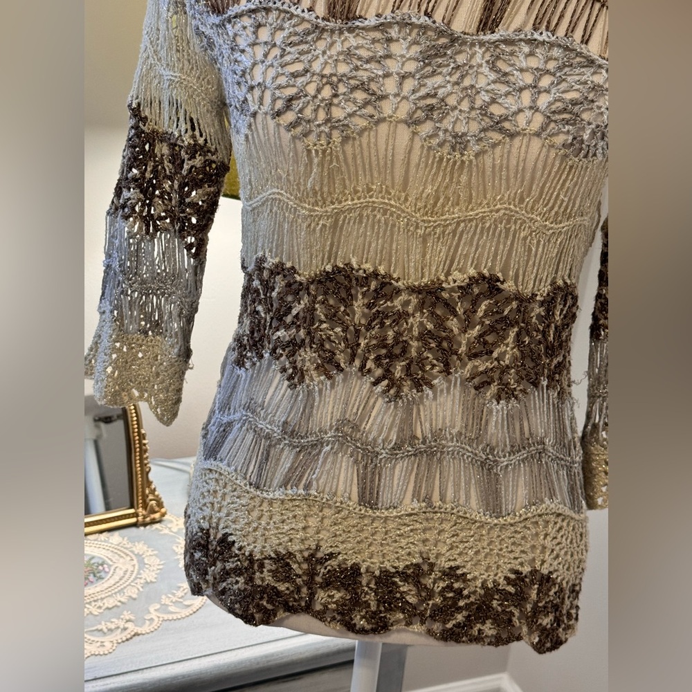 BOSTON PROPER Knit Woven gold tan brown Top - Size xs - Picture 3 of 8